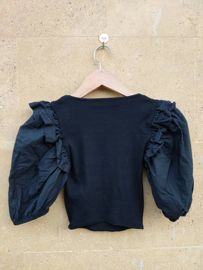 Zara Black Cropped Top Ruffled Shoulders Small