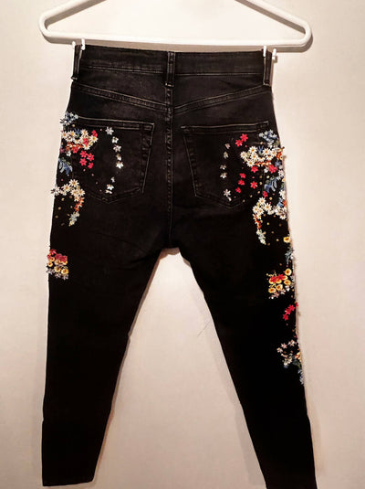 Topshop Jamie Embroidered Black Jeans US SIZE 26