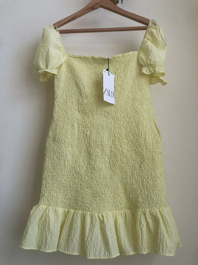 Zara Off-Shoulder Yellow Dress Size: L