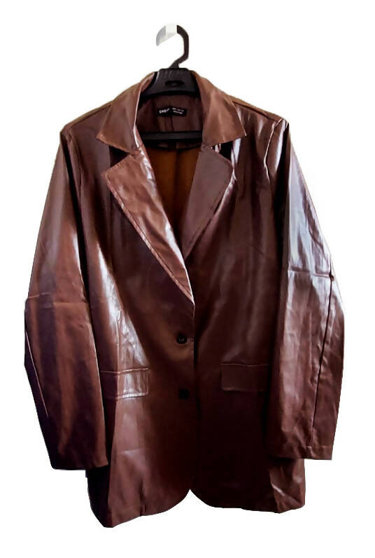 NEW SMALL Brown Leather Blazer Jacket SHEIN