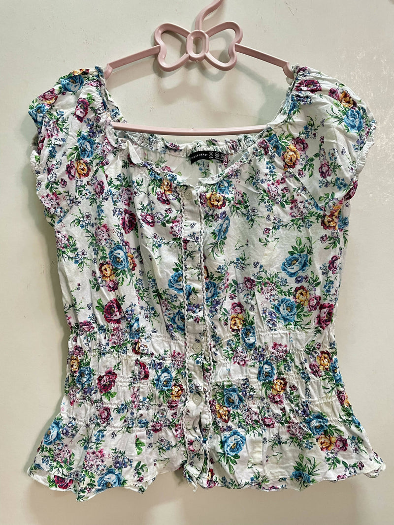 White Floral Top Size 12UK