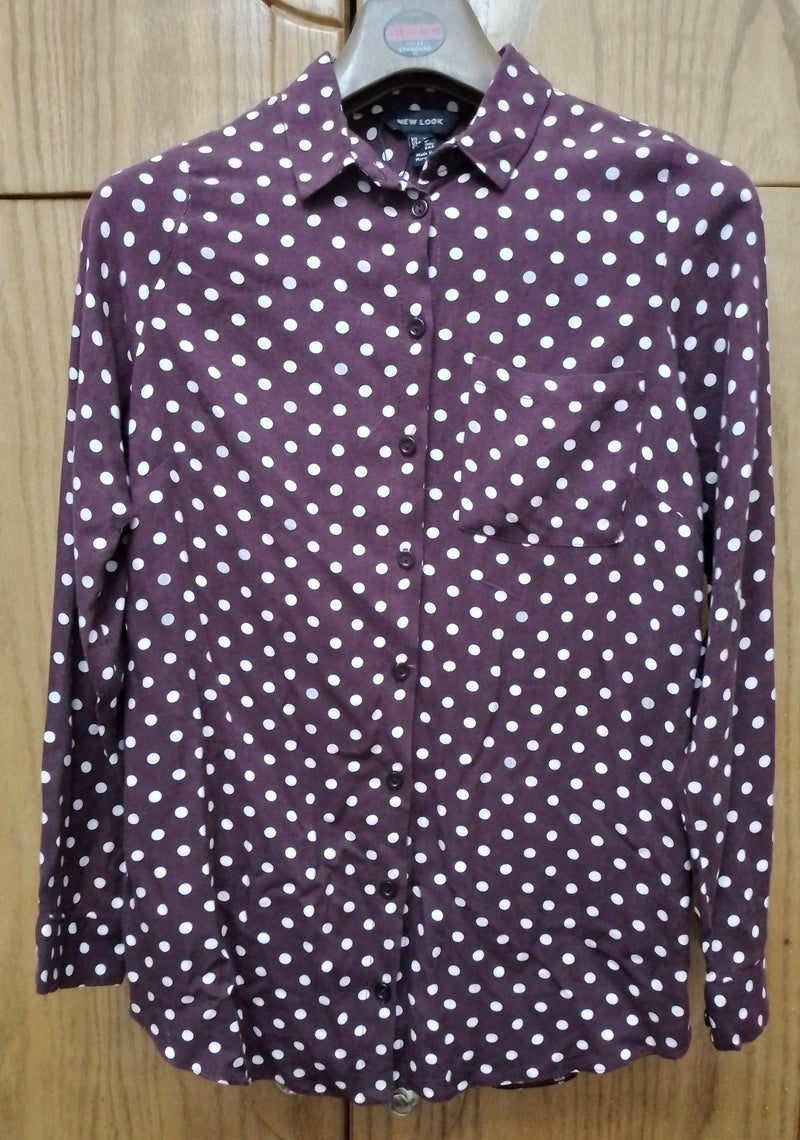 New Look burgundy polka dot shirt (new - never used) Size 36