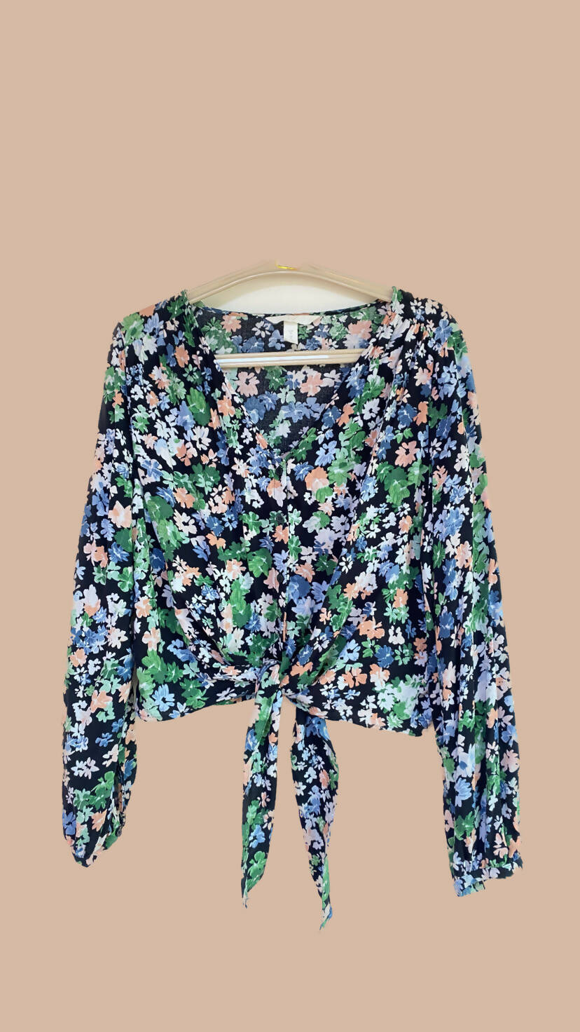 H&M Floral Tie Blouse Size M