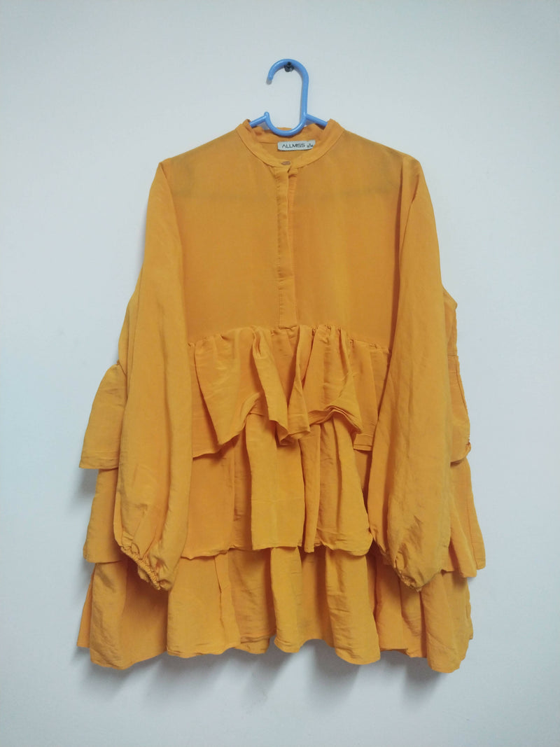 Mustard Ruffle Layered Dress/Tunic size: S/ 36-38