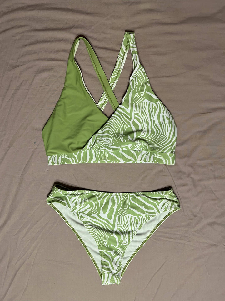 SHEIN White & Green Bikini Size L