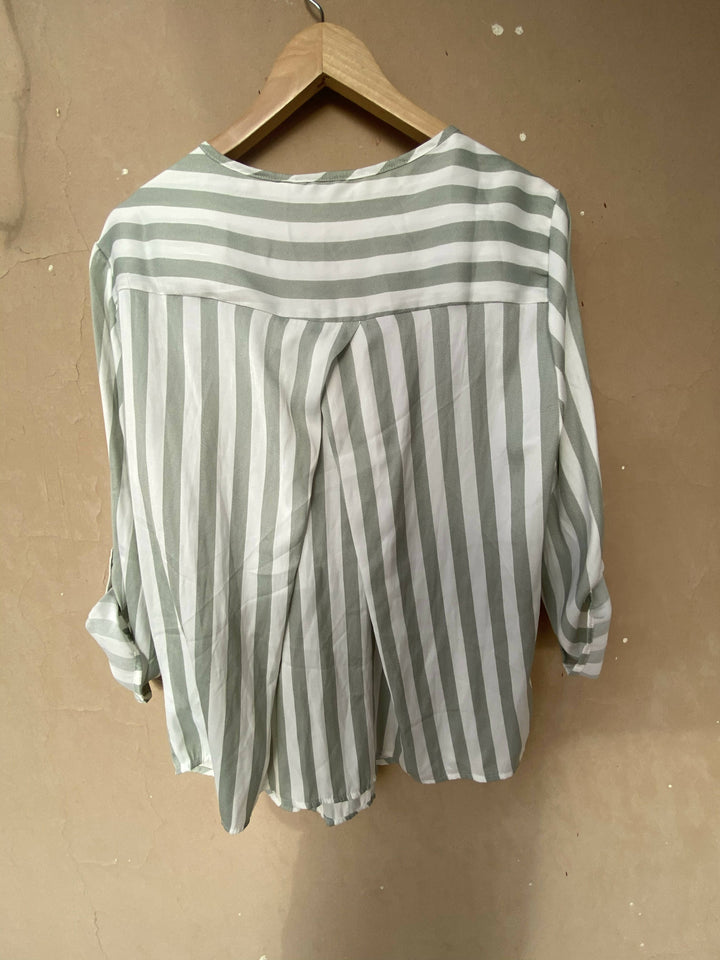 NEW Stradivarius Green Striped V-Chemise Size: L/XL