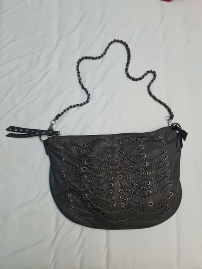 Edgy Black Leather Crossbody Bag with Chains