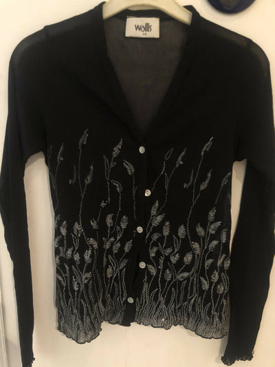 Sheer Cardigan with Fine Silver Embroidery Size: S/M