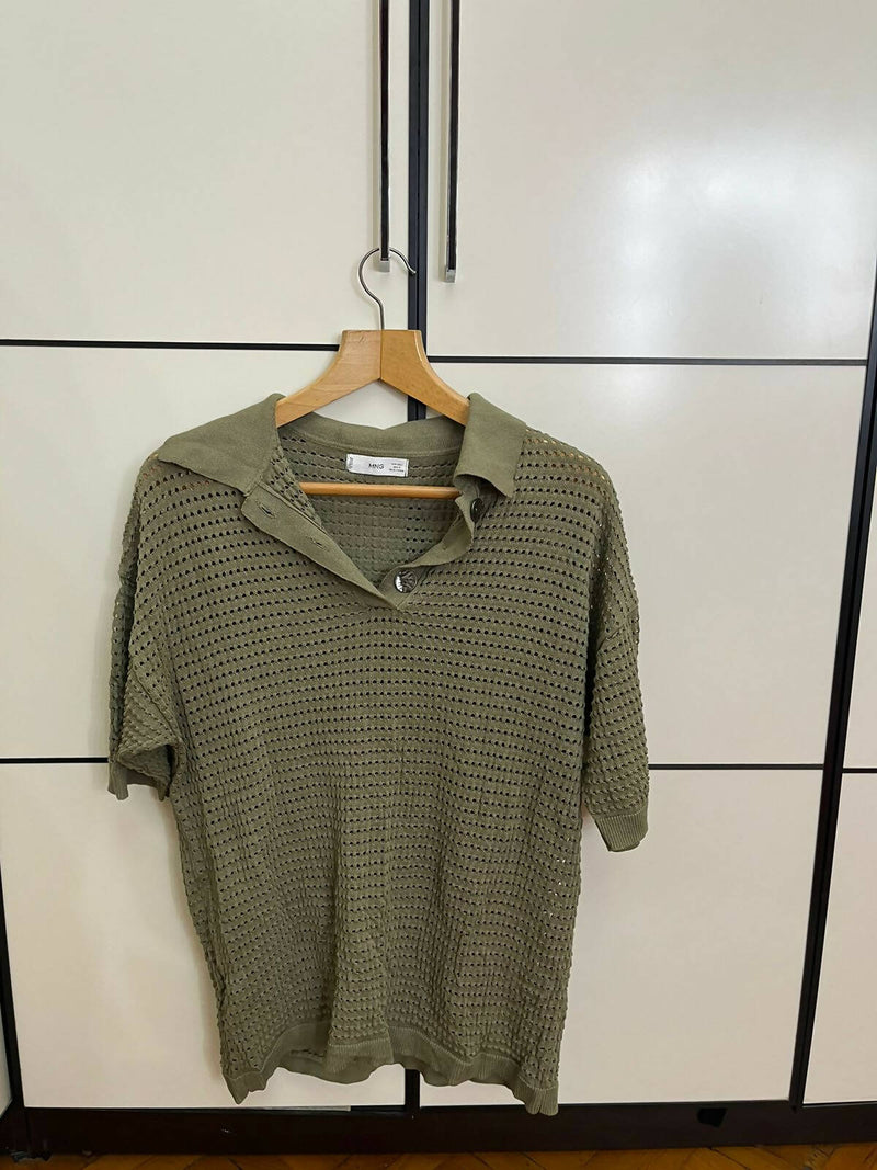 Mango Olive Green See Through Top Size L