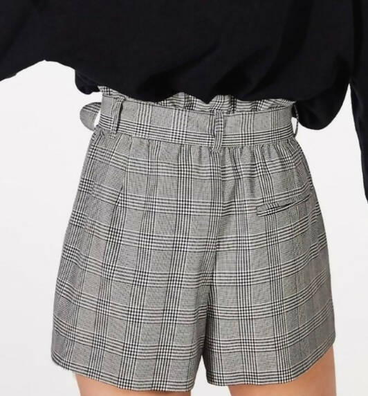 Zara Trafaluc Checkered Belted Shorts Size S