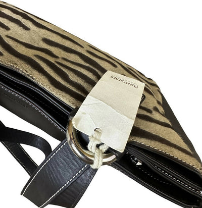 Puntotres Brown Calf Hair Genuine Leather Bag