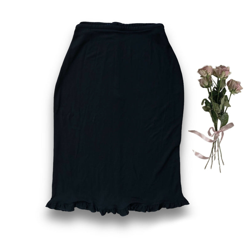 Black Ruffled Romantic Midi Skirt Size: S/M