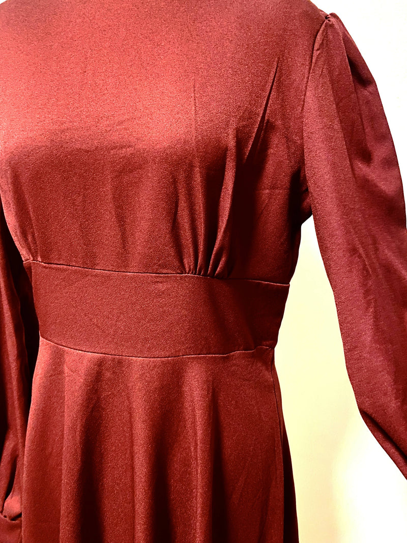 Dark Red Full Sleeved Midi-Dress Size L