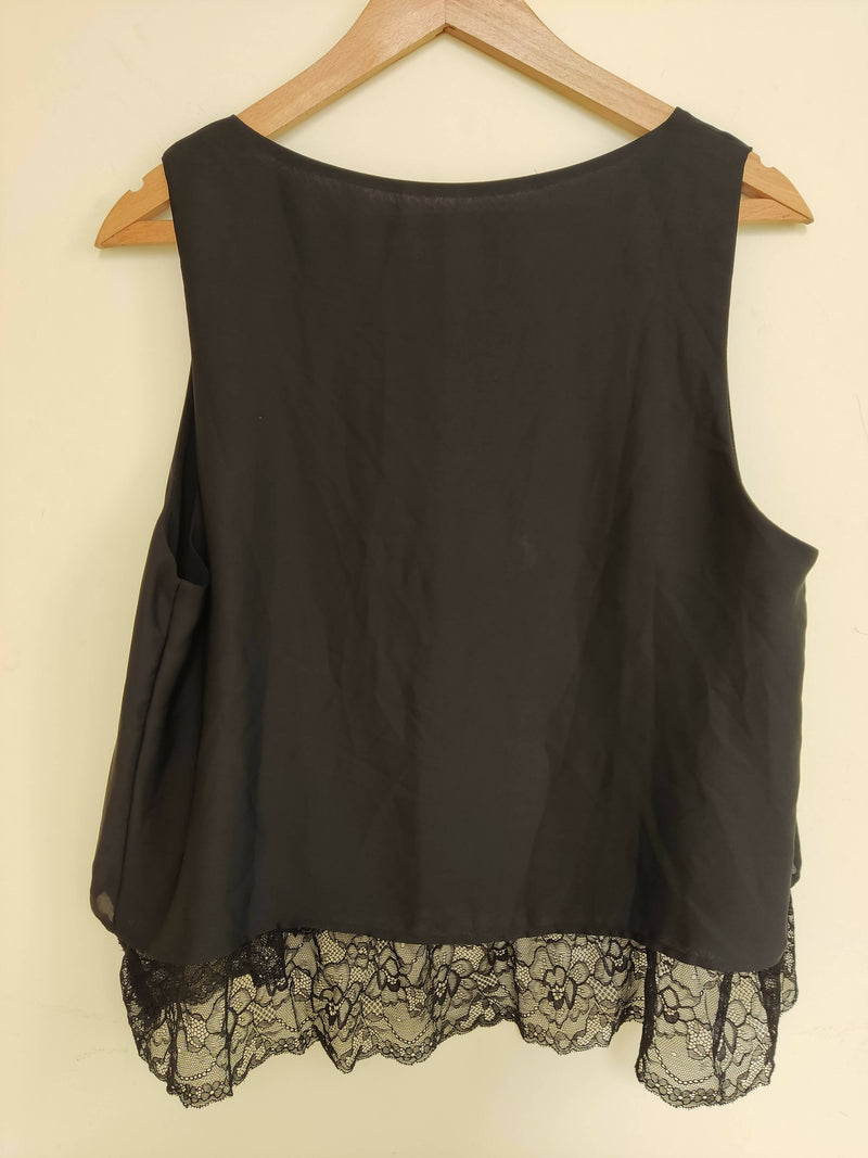 Zara Sleeveless Black Top with Lace Layer Size XL