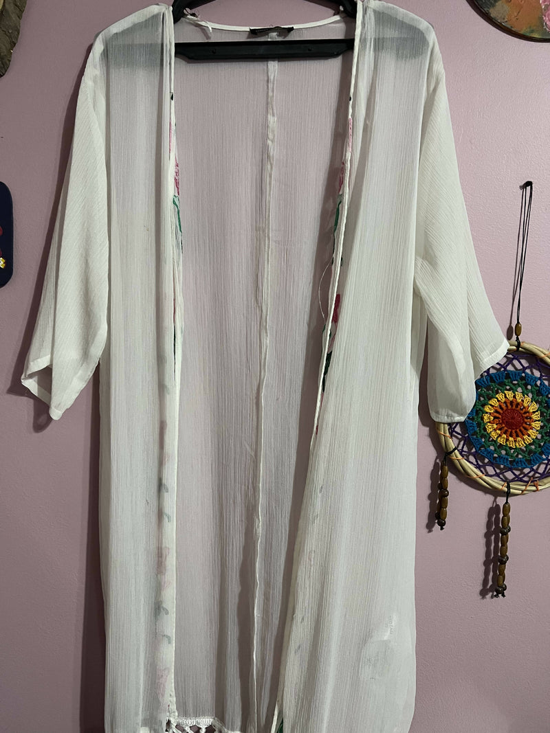 White chiffon embroidered cover up Size: S