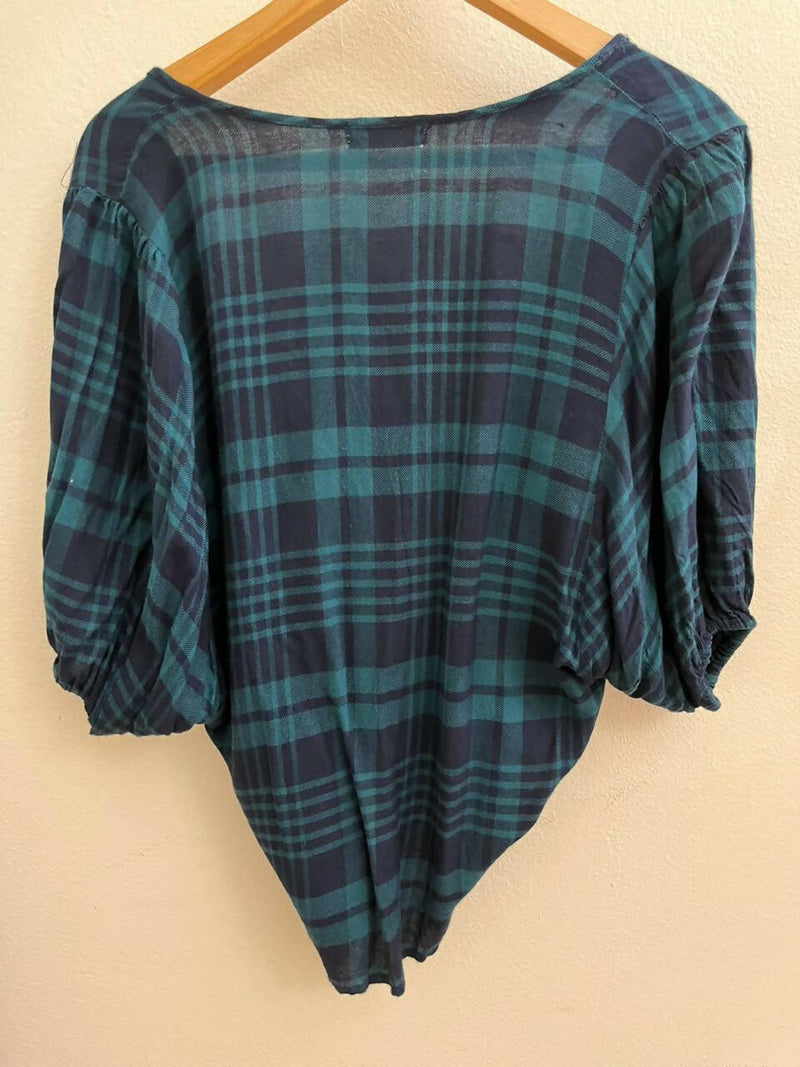 Plaid Blue & Turquoise Top Size S