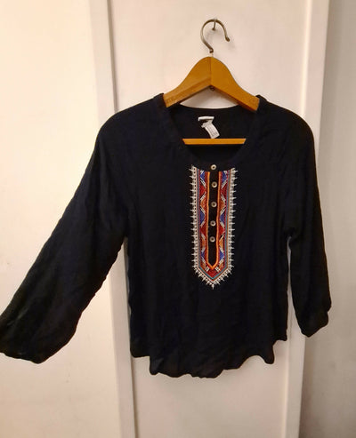 Forever 21 Black Embroidery, 3/4 Balloon Sleeves Blouse Size:S