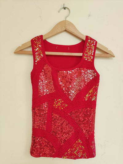 Red Sleeveless Sequin Top Size S-M