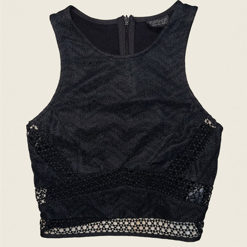 TopShop cropped top with lace trimming S-M