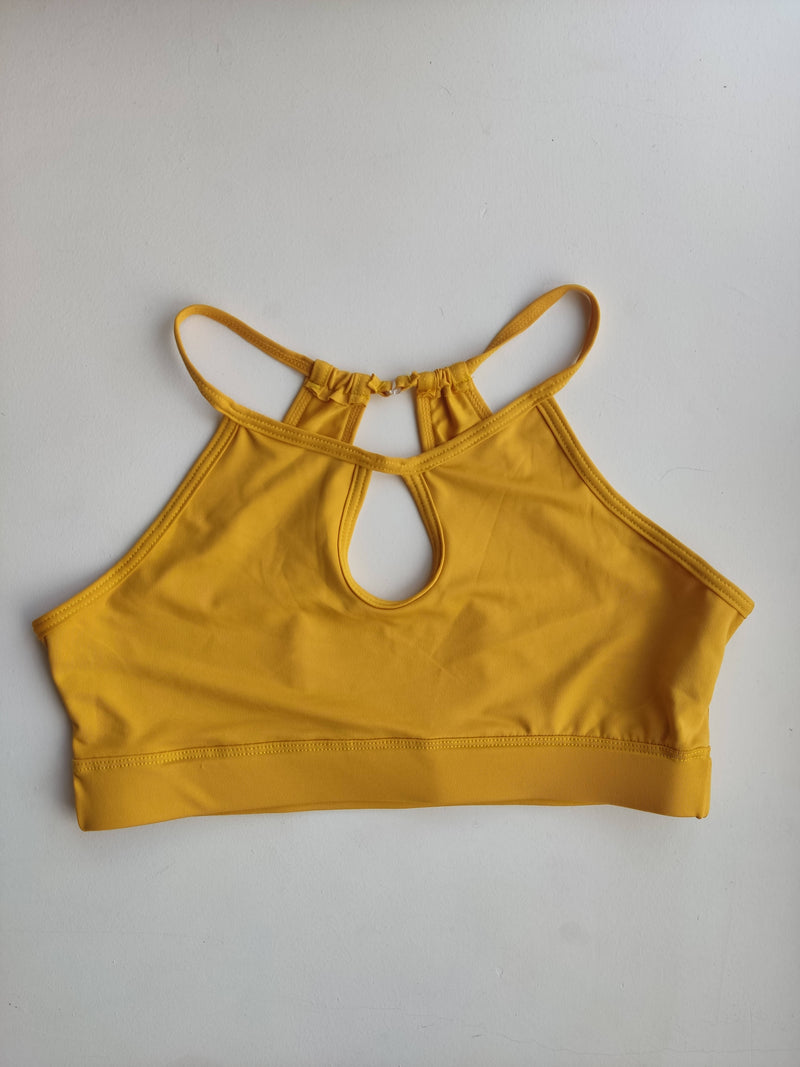 NEW SHEIN Cut Out Front Backless Sports Bra Mustard Yellow Size: S