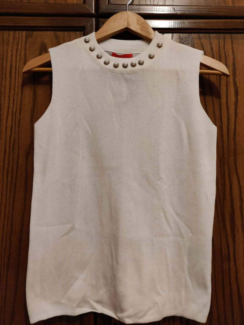 NEW Splash Fine Knit Cream Vest Blouse w/ Pearls Size:M