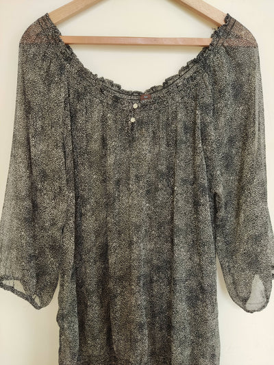 Loose Patterned See-Through Blouse XL (52)