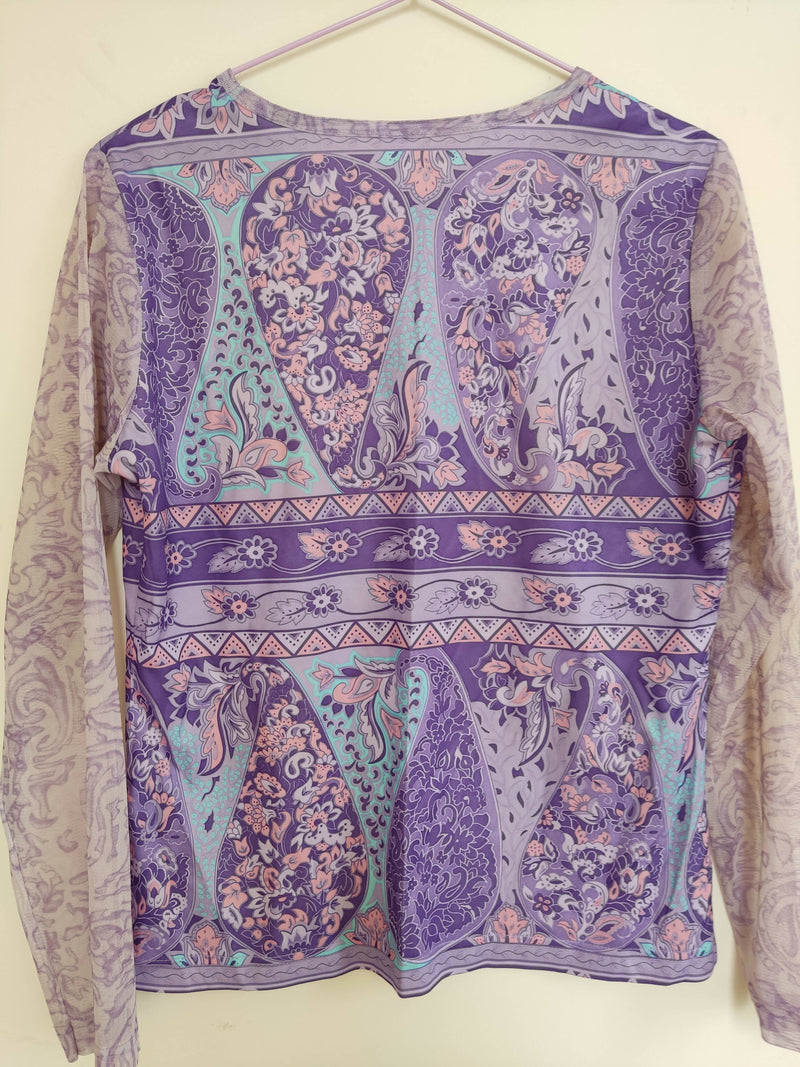 Patterned Lilac Top Mesh Sleeves Size M