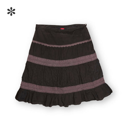 Brown Tiered Midi Skirt