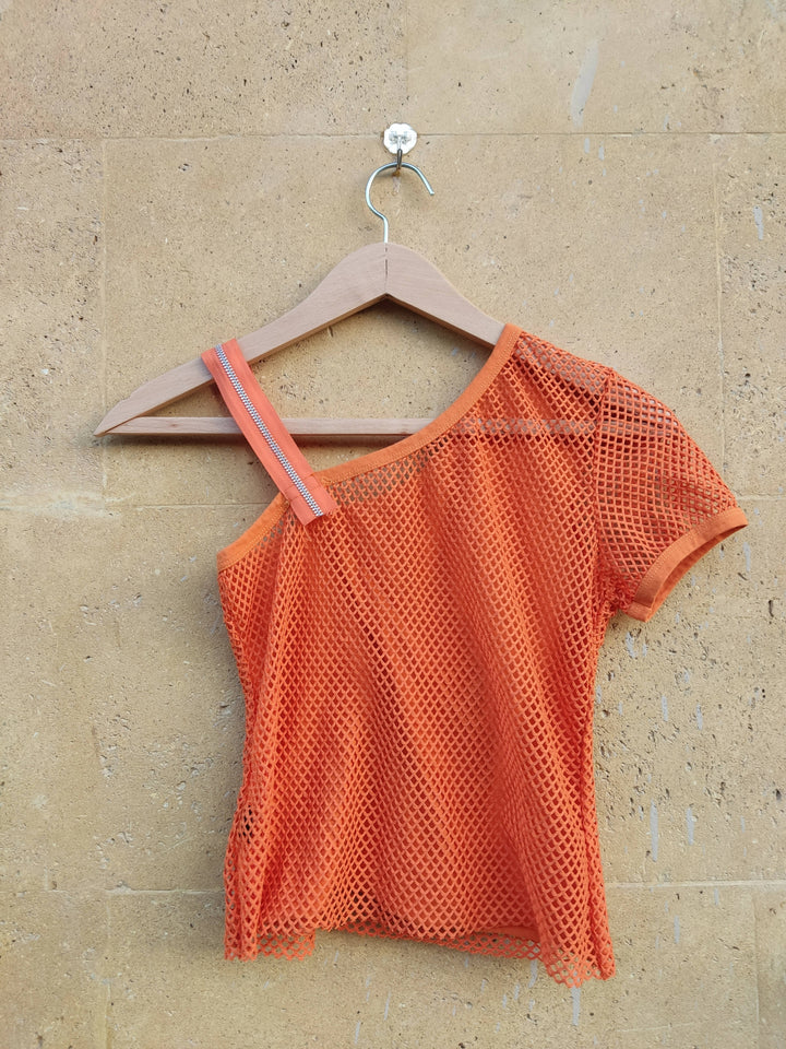 Orange Net Summer Crop Top Size S