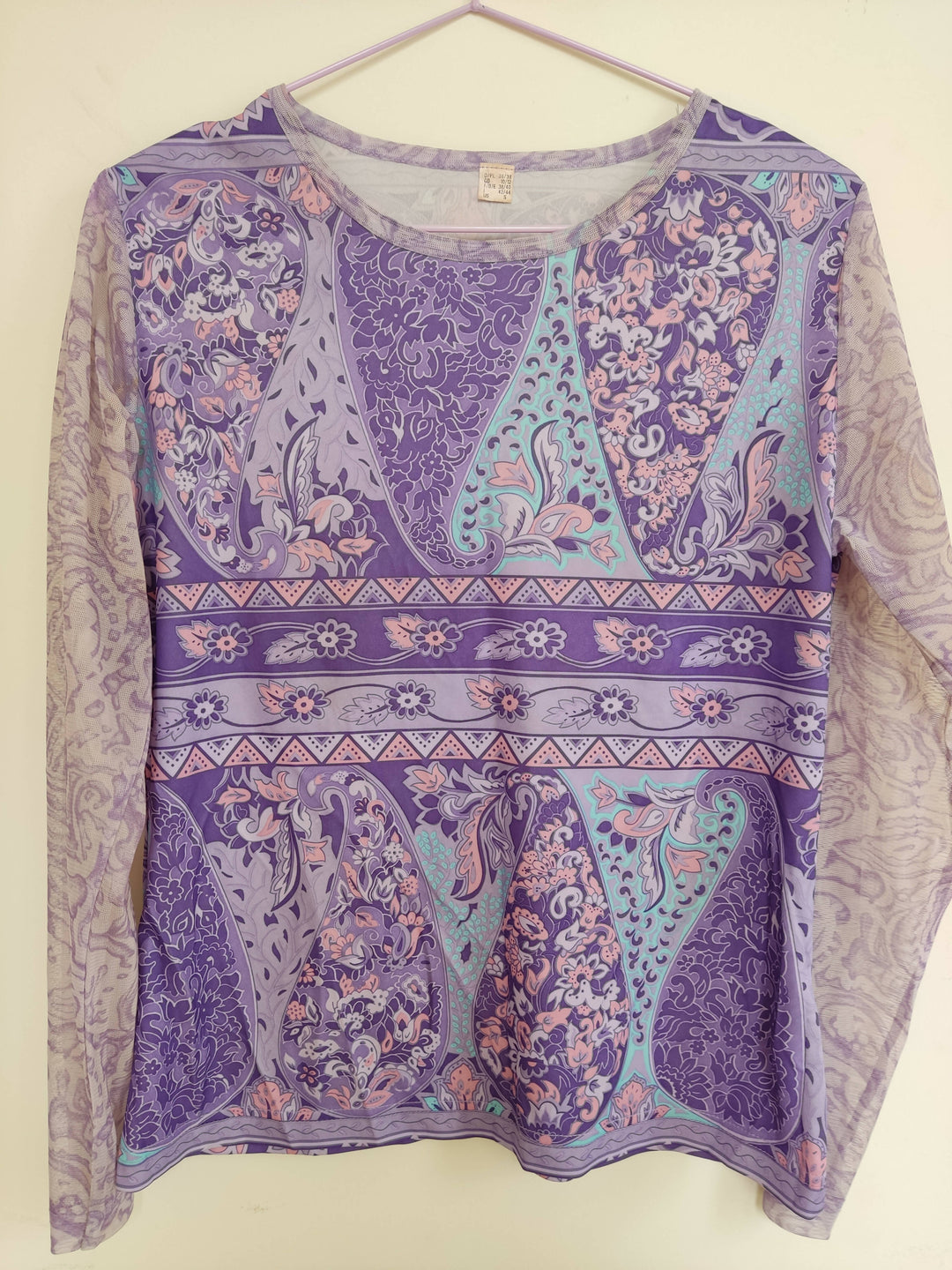 Patterned Lilac Top Mesh Sleeves Size M