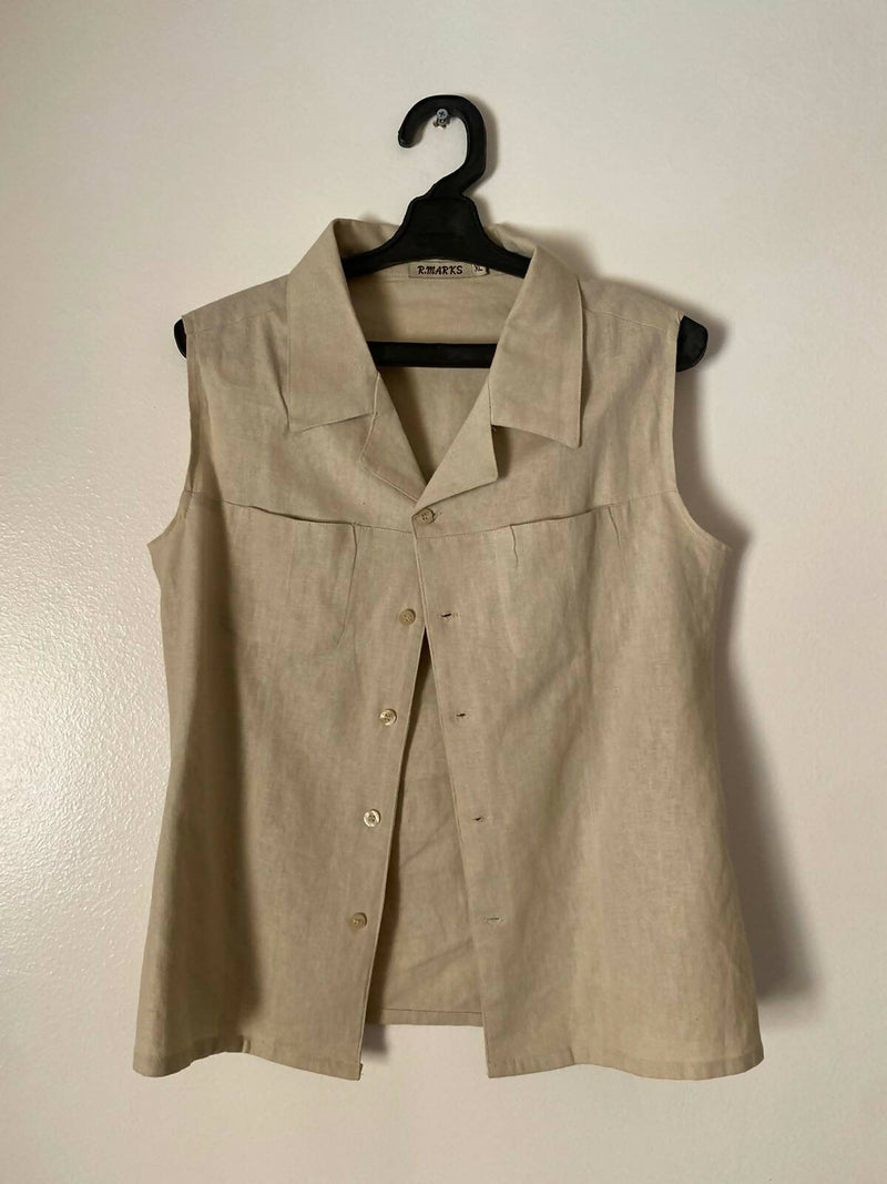 Nude Sleeveless Buttoned Blouse Size: L