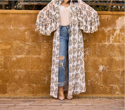 Pacinthe Badran Printed Kimono with Ruffled Sleeves Size: M/L