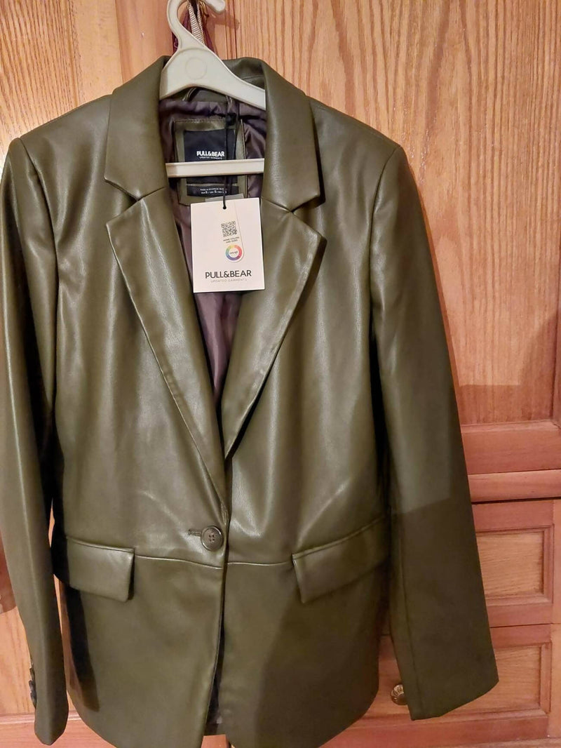 Dark Green Leather Blazer Size S