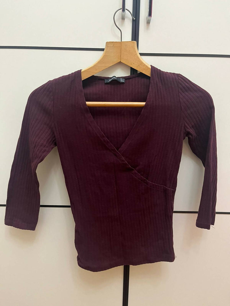 Bershka Tight Burgundy Top Size M