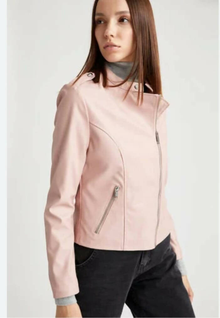 NEW with tag DeFacto pink leather jacket XS