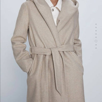 ZARA SOFT COAT WITH HOOD AND BELT Size S-M