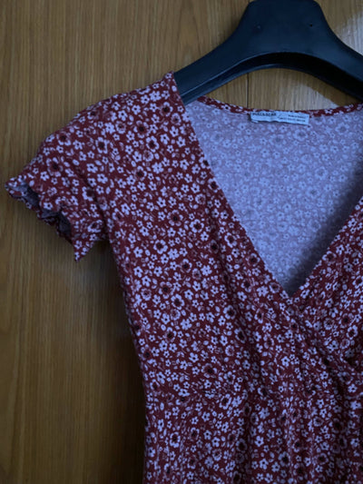 PULL&BEAR Floral Red and White Dress