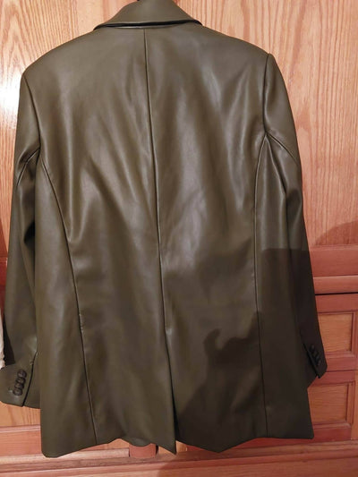 Dark Green Leather Blazer Size S