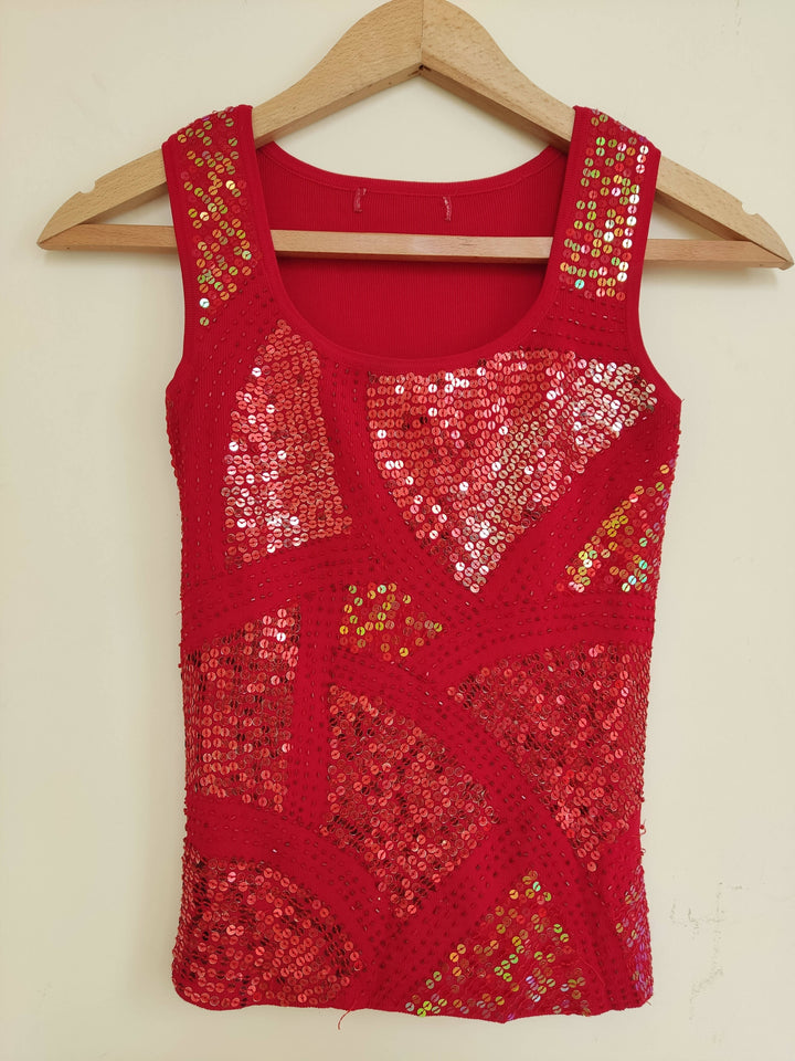 Red Sleeveless Sequin Top Size S-M