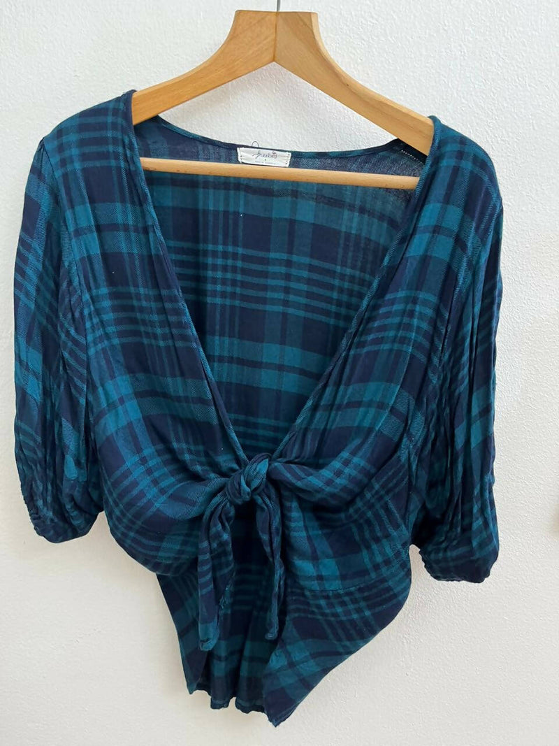 Plaid Blue & Turquoise Top Size S