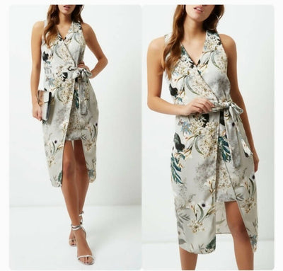 New River Island midi floral faux wrap dress