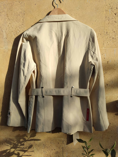 Beige Jacket with Zipper, Pockets & Belt