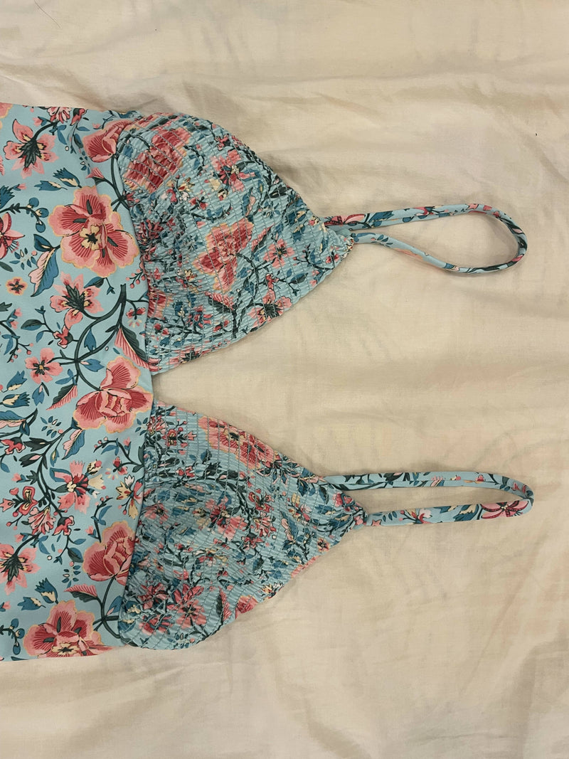 Floral baby blue one piece swimsuit