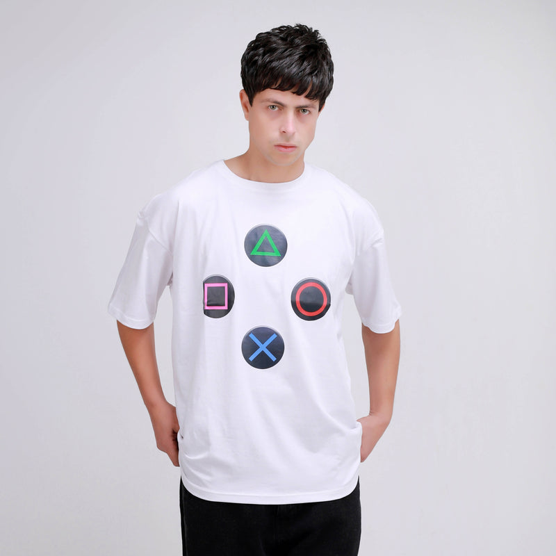 White Oversized PS buttons T-Shirt