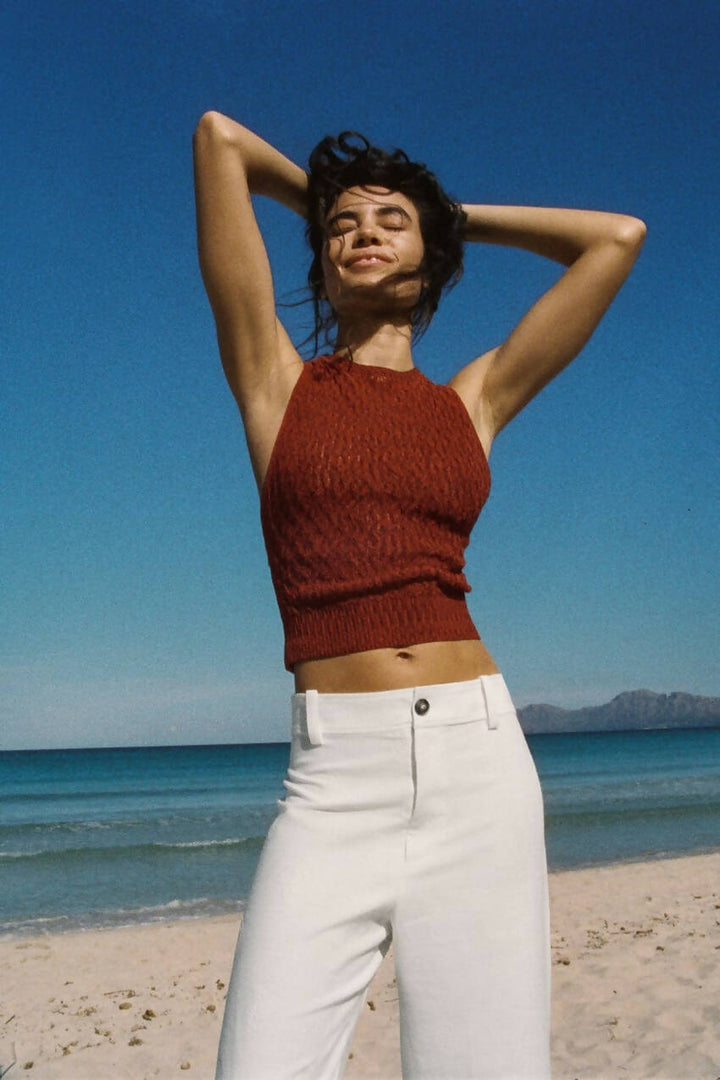 Zara Knit Top Criss Cross Back Size: M