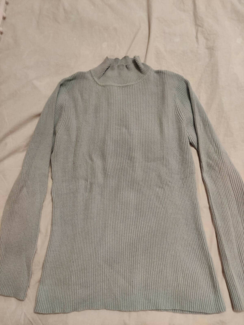 BHS Pastel Blue Mock-neck Ribbed Sweater Size:EU 44