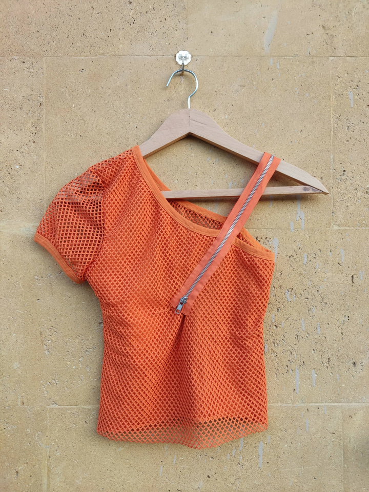 Orange Net Summer Crop Top Size S