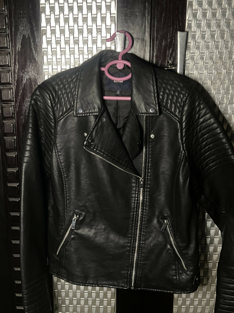 Kiabi Black Faux Leather Jacket Size: M/L