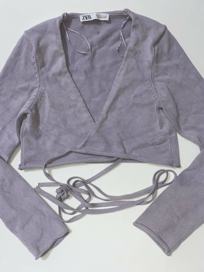 Zara Lilac Knit Wrap Top Size M