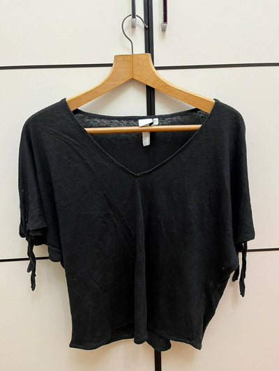 H&M Black Linen Top With Open Shoulders Size S